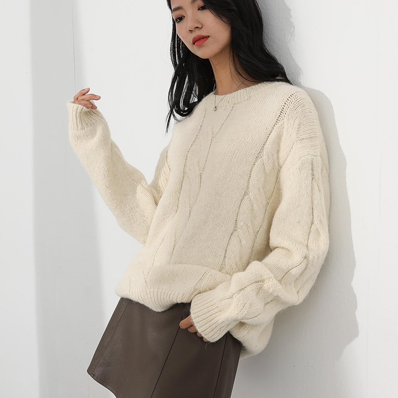 Flynn white cable knit top