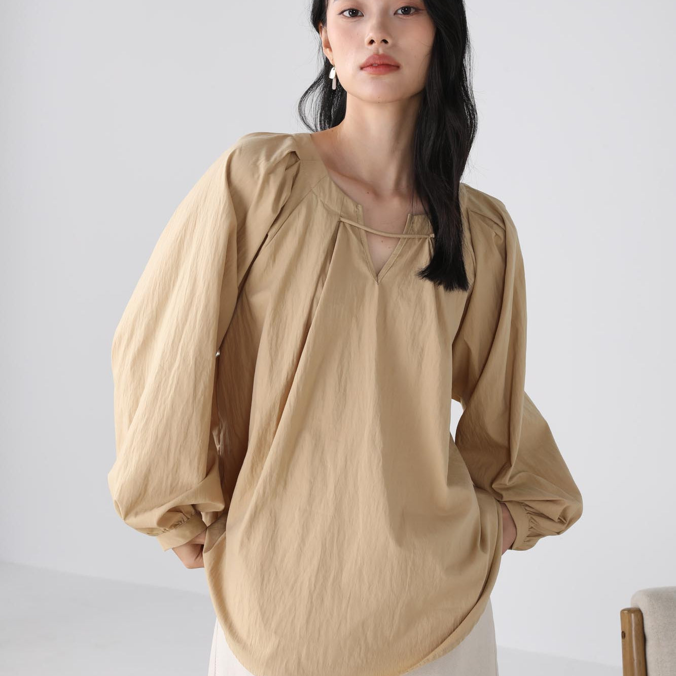 Evie tan casual fit top
